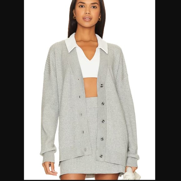 WeWoreWhat Sweaters - Revolve WeWoreWhat Cable Knit Varsity Cardigan - XL/XXL - Light Heather Grey